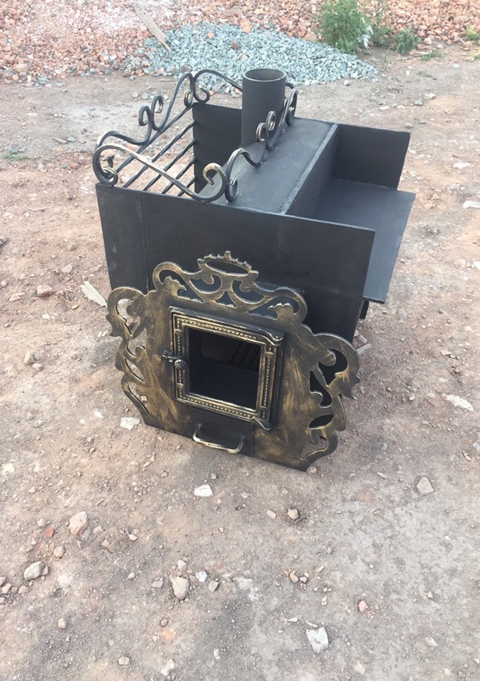 Печь из трубы на 3 помещения с резным фасадом длина 750 ширина 700 высота 650
